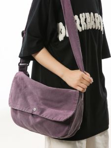 Mori Style Washed Soft Canvas Shoulder Bag Retro Minimalist Crossbody Bag Womens Large Capacity Student Messenger Bag Mens Fashion