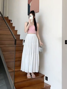 Fancy Fashion Maxi Pleated Skirt Womens Elastic Waist A-Line Cake Skirt Korean Sweet Style Long Skirt