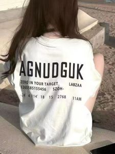 100% Pure Cotton American Retro T-Shirt Short Sleeve Letter Print Summer Design Loose Fit Womens Top Sweet College Style