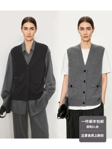 เสื้อกั๊กผ้าขนสัตว์คอวีแบบสวมหัวชิ้นเดียวสำหรับผู้หญิง ทรงหลวม ทรงปกติ ฤดูใบไม้ร่วง 2023 คอลเลกชันฤดูใบไม้ร่วง