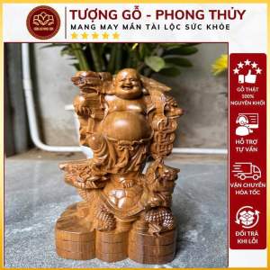 Tượng Phật Di Lặc cưỡi Long niềm vui may mắn của trường thọ tài lộc trấn trạch hóa giải sát khí gỗ bách cao 20-10-7cm