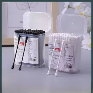 Black Cotton Swabs Ear Digging Spoon Sticky Ear Cleaning Double Headed Spiral Disposable Cotton Buds for Adults Ear Care