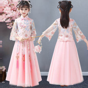Bộ Váy Công Chúa Cổ Trang Phục Hanfu Mùa Xuân Hè Cho Bé Gái Tay Ngắn Phong Cách Biểu Diễn Ngày Lễ Bốn Mùa Bộ Đồ