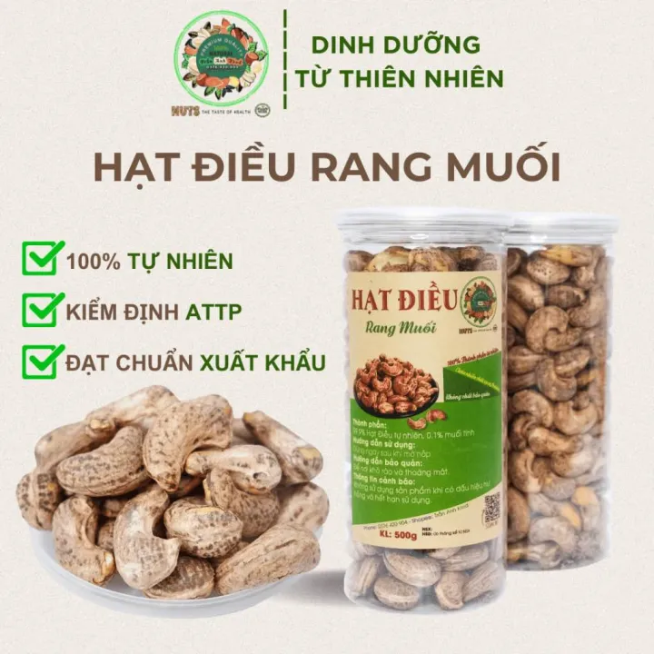 Hạt điều rang muối nguyên hạt còn vỏ lụa loại A cồ hộp 500g