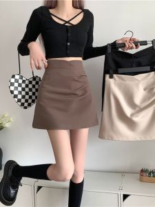 กระโปรงสั้นทรงเอเอวสูงสีน้ำตาลสำหรับผู้หญิง ฤดูใบไม้ร่วง 2023 กระโปรงสั้นทรงเอเข้ารูปสุดเก๋ไก๋ กระโปรงสั้นทรงเอ