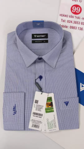 [Việt Tiến Sale] Sơ Mi Dài Tay - Regular Fit (dáng áo hơi ôm gọn gàng mà vẫn thoải mái) - Vạt Bầu - Kẻ caro nhỏ trắng viền xanh dương - size 40 (lẻ size)