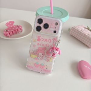 Sanrio | Sanrio My Melody IMD Phone Case With Cute Doll Pendant For iPhone 15 Pro 16 17 Pro Max Glitter Lens Protective Shockproof Cover