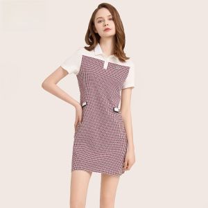 ELLE Active | Elegant Plaid Polo Collar New Spring Summer Cotton Dress