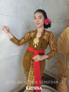 SudanBali Setelan Kebaya Brokat Semifrance Kaynna dan Rok Moscreft Batik Endek Free Selendang Pengantin Pesta Wisuda Modern