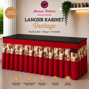 Annur Fabric Langsir Cabinet Vintage Skirting Table Top with Floral Design - Elegant and Practical for Kitchen or Office Use