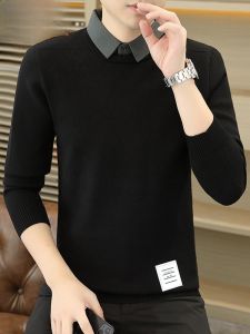 HENGYUANXIANG | Hengyuanxiang Mens Thickened Casual Business Shirt Collar Knitted Sweater Base Layer Shirt Autumn Winter Fashion City Style