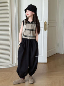 Girls Summer Striped Loose Fit Shirt And Pants Set Short Sleeve Korean Style Casual Clothing for Medium to Large Children
