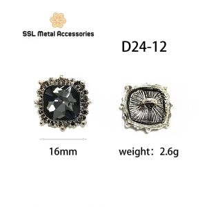 Set 5 cúc áo nút áo kim loại thời trang mới hình vuông đính đá màu đen dành cho áo vest sơ mi áo dạ... D24-12 16mm