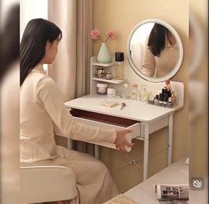 【2025 NEW】โต๊ะเครื่องแป้ง LED สไตล์มินิมอล สีขาว ขนาด 60/80/100 ซม. ทันสมัยและหรูหรา โต๊ะเครื่องแป้งความจุขนาดใหญ่พร้อมกระจก HD โต๊ะอเนกประสงค์ ประกอบง่าย