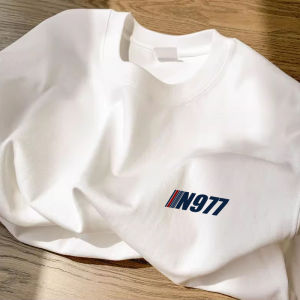 Pure Cotton Short Sleeve T-shirt for Men Loose Fit American Casual Style Printed Letters/Numbers/Text Crewneck Thick 260g