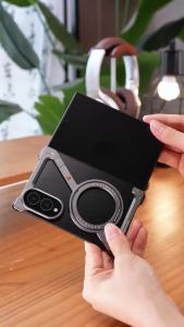 Eary Metal Bumper Case for Samsung Galaxy Z Fold 8 with Stand 360° Rotatable Ring Kickstand Shockproof Phone Cover