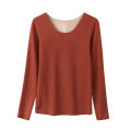 Women's Cashmere Silk Long Sleeve round Neck Underwear 300g Seamless Autumn Thermal Top Simple Style Youth Suitable. 