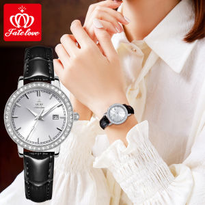 FATELOVE jam tangan wanita korea  cewek terbaru 2024  import anti air  original asli elegan mewah date tali kulit kecil