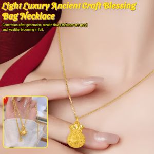 Light Luxury Ancient Craft Blessing Bag Necklace Light Luxury Ancient Gold Necklace Creative Pendant Luxury Jewelry 古法工艺福袋项链