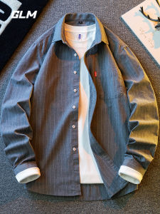 GLM Group Brand Mens Casual Loose Long Sleeve Shirt Jacket Stripe Pattern High End Feeling American Style Outerwear