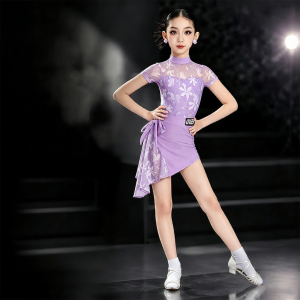 QVEi | Latin Dance Practice and Performance Costume Girls Mesh Splicing Top