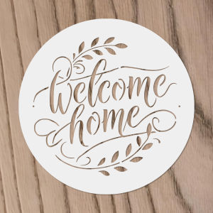 1PC 11.8inch Large “Welcome Home” Reusable Stencil for DIY Door Sign Round Painting Template for Wood Wall and Home Decor Craft