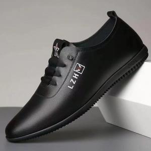 Mens Casual Bean Shoes Soft Leather Work Waterproof Black Shoes Fashionable Korean Style Comfortable Rubber Sole Footwear