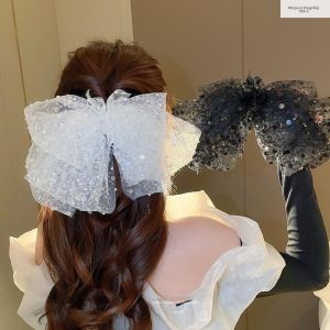 Elegant Black Butterfly Knot Hair Clip Spring Clamp Womens Back of Head Hair Accessories Cloud Shape Limited Edition Fish Scale