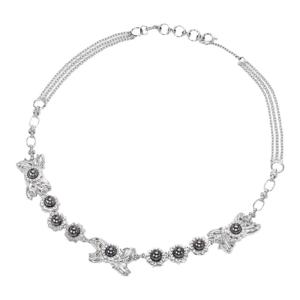 LNERATO | LNERATO Short Butterfly Knot Necklace Satin Ribbon Design Original Style Alloy Material Silver Plated Fresh Out Pearl Embedded