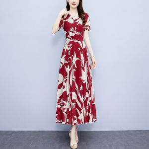 Impression Fashion: Elegant Retro Floral Chiffon V-neck Short Sleeve Tunic