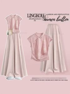 NUMEN BUTTON | Plus Size Elegant Summer Suit Cheongsam Collar Slim-fit Casual Two-Piece