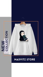 Sweater Hoodie Anak Perempuan Anime Hijab lucu Putih Smooth Fleece usia 4 sampai 15 tahun  Fashion