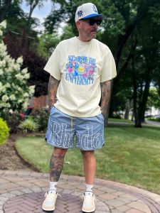 RHUDE American High Street Short Sleeve T-Shirt Couple Matching Correct Printing Jerryins Trendy Brand Youth Casual Tee