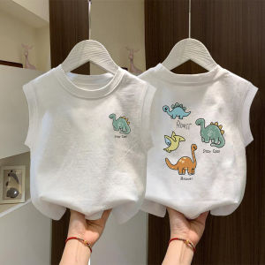 Boys Summer Cotton Vest Cartoon Panda Print Sleeveless Kangdou Childrens Fashionable Top Breathable round Neck Short Sleeve