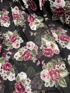 Voan thun lưới họa tiết hoa rực rỡ đẹp mắt. Chất voan nhập mịn đẹp co giãn . Khổ vải 15m