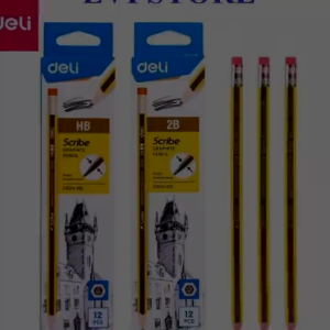Hộp 12 cây bút chì 2B / HB Deli C004 / Viết chì có đầu tẩy C004-2B / C004-HB