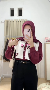 One set 3in1 Hijab Style ( Blouse pita Maroon + Celana Panjang + MURAH AM156N Setelan wanita aesthetic