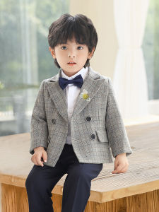 Kids Small Suit Outfit Boy One Year Old Celebration Dress Flower Girl Suit Handsome British Style Gingham Host Performance Costume