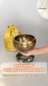 Bộ chuông xoay Nepal tụng kinh – thiền định Họa tiết Phật Dược Sư và và chân ngôn “OM” CXNP13