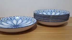 Porcelain Palace Morocco Blue & Yellow Palette Fruit/Pasta/Moon Deep Plate 8 Inch Round