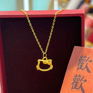 Hello Kitty Hollow Gold สร้อยคอผู้หญิง เรียบง่าย High-end Feeling Kitty Cat Kt โบว์ 18k Gold Clavicle Chain แฟชั่นเครื่องประดับ