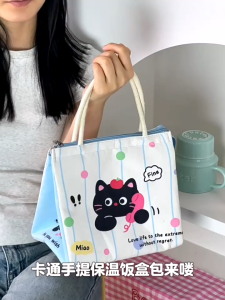 Cute Lunch Bag Canvas Bags Fresh Handbag Large Capacity Waterproof Thermal Lunch Box Insulated Bag