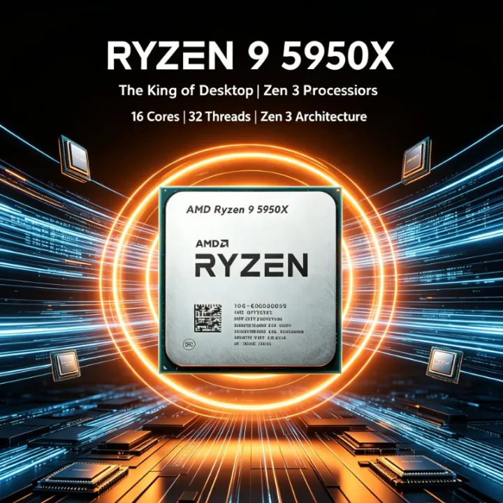 AMD | AMD R9 5950X Ryzen 5000 Series 16‑Core CPU Socket AM4 105W Desktop Processor Without Cooler