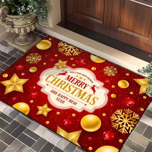 Topstar 2026 Christmas Door Mat 40X60cm Anti Slip HD Printed Xmas Floor Rug Kitchen Mat Carpet Xmas Home Decoration