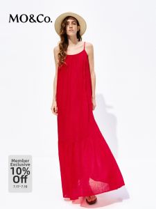 MO&Co. | Light Thin Ramie French Style Halter Neck Open Back Dress