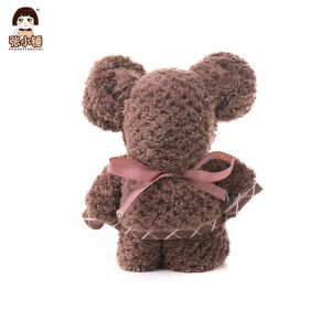 Bear-Themed Coral Fleece Towel Wedding Favor Decorative Handkerchief Gift with Packaging Box Home Textile Couple Absorbent Towel