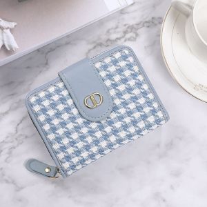 Fashionable Canvas Wallet Card Holder Short Style Womens Multi-Slot Versatile Foldable Leather Clip Summer 2024 Youth Zipper Closure