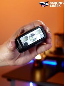 Smiling Shark LED Headlight Work Light Type-c Rechargeable Head Lamp White Red Light Waterproof Outdoor Camping Fishin