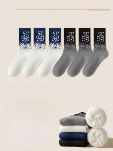 JINGCHI | Mens Winter Thick Socks Pure Cotton Anti-Odor Mid-Calf Sports Socks Fleece Lined Loop Cotton Breathable For Autumn And Winter