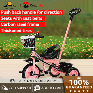【HOT SALE】3-Wheel Baby Bicycle Bike for Children with Front and Back Basket Push Bar Push Handles and Comfortable Seating - Reversible Two-Way Portable Foldable Stroller for Newborns and Toddlers Ideal for Outdoor Adventures and Daily Strolls